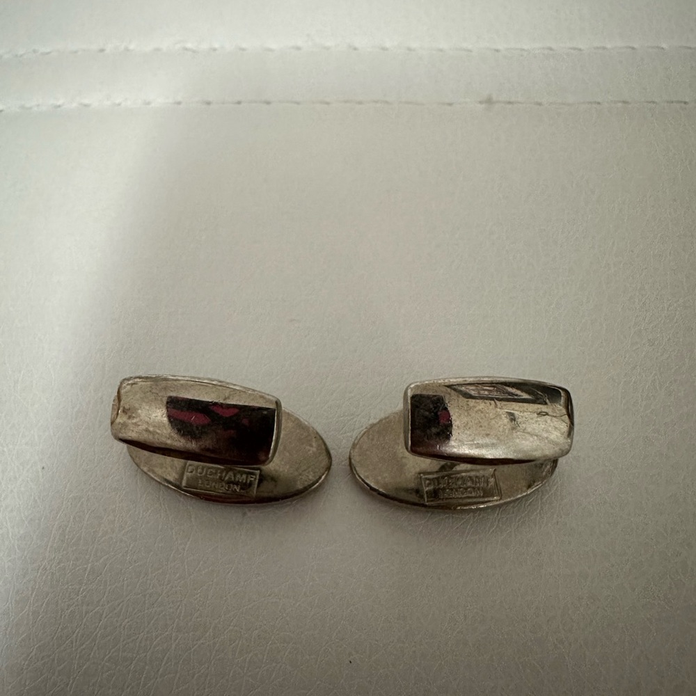Blue Designed Oval Silver Cufflinks - image 3